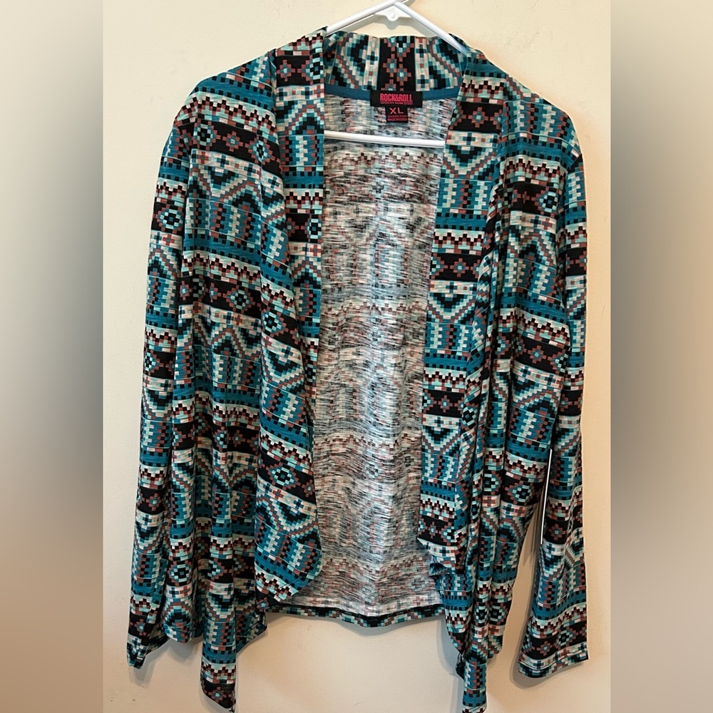 Rock & Roll Denim‎ Women’s Open Front Cardigan Sweater XL Aztec Western